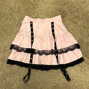ROMWE, pink and black layered skirt with “strap” details”